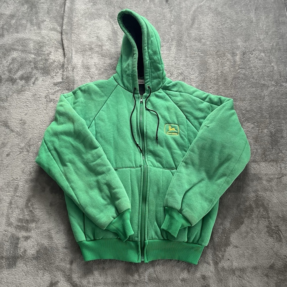 VTG Made Expressly For John Deere Jacket Mens S Hooded Quilted Lined Workwear